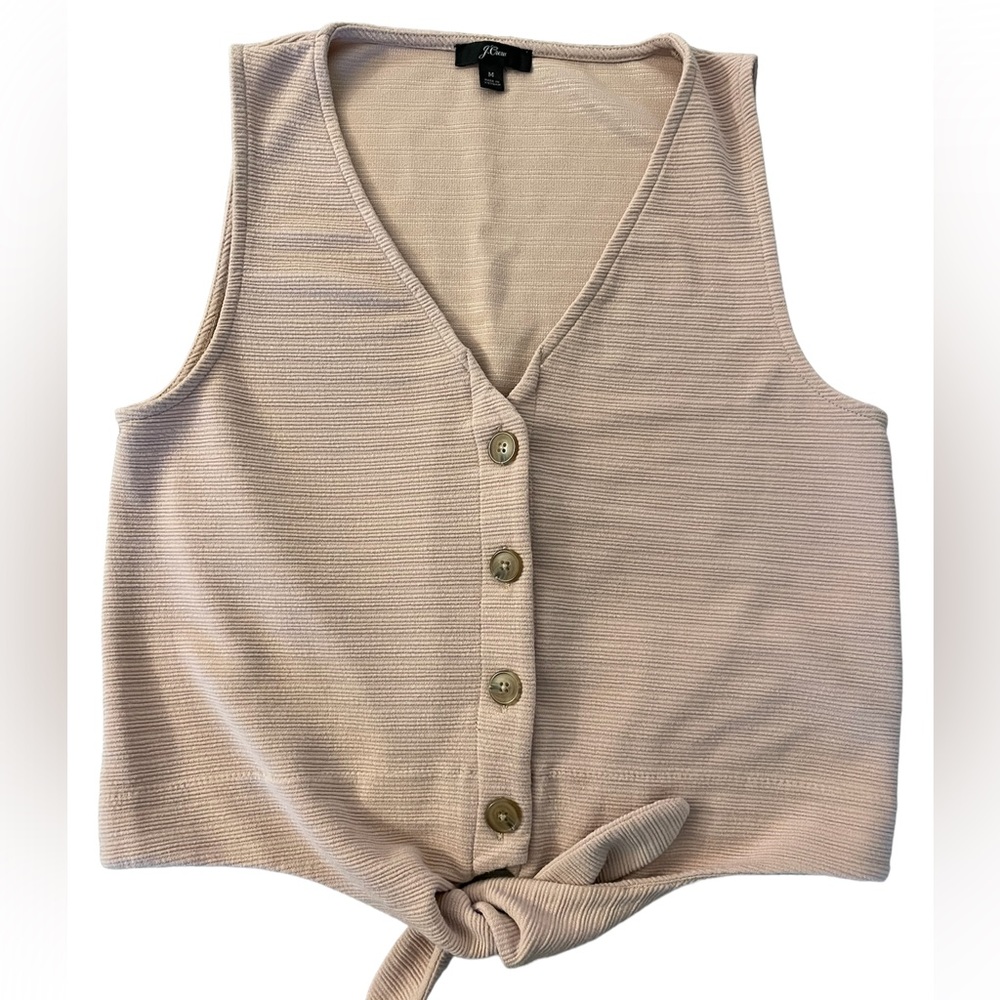 J. Crew Cream Knit Button-Front Tie Hem Tank